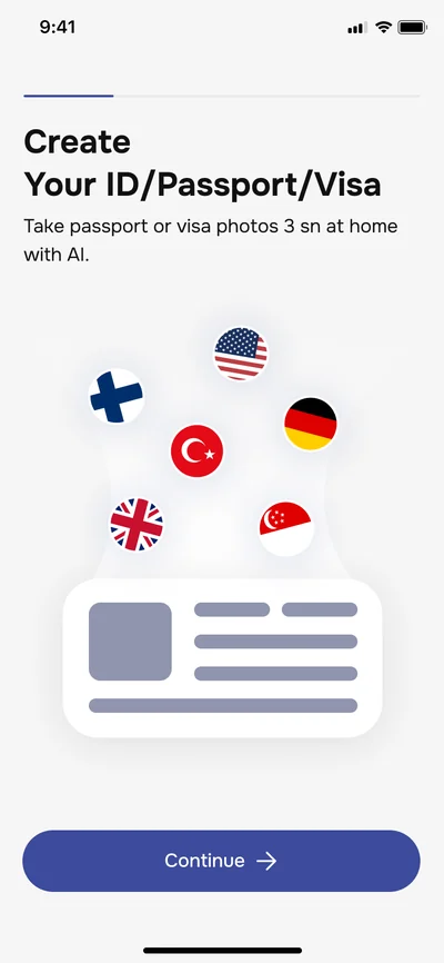 Passphoto app, onboarding