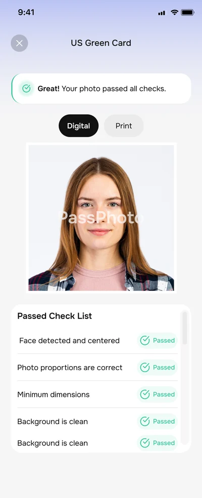 Passphoto app, photo check result