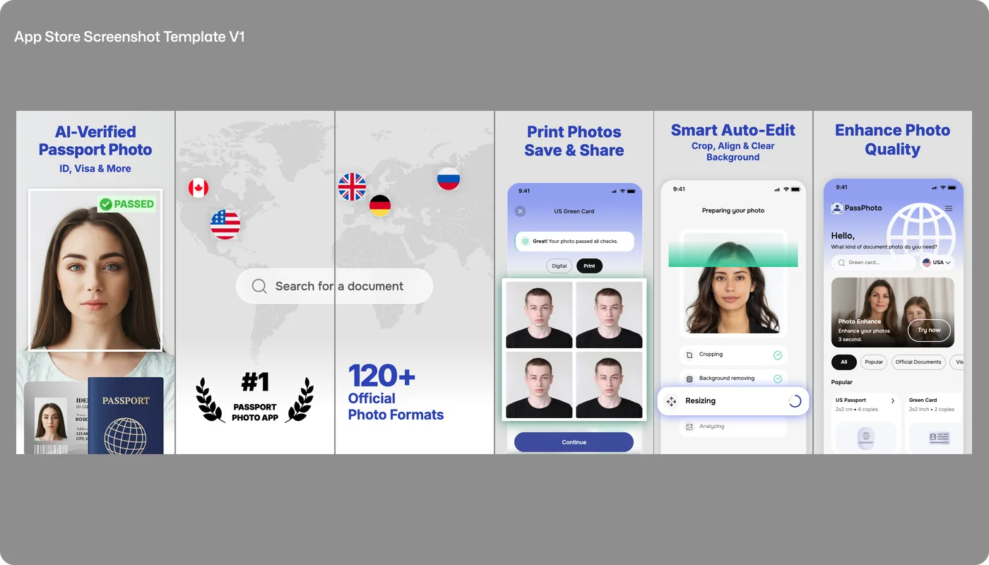 PassPhoto App Store screenshots, version 1