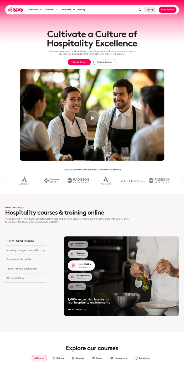 Typsy website, desktop homepage