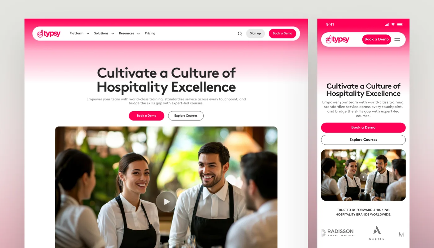 Typsy homepage on desktop and mobile, Cultivate a Culture of Hospitality Excellence